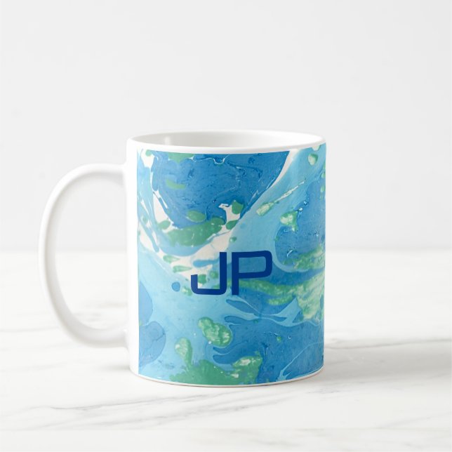 Monogram Modern Abstrakt Art Blue Template Kaffeetasse (Links)