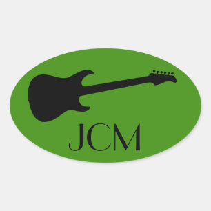 Monogram Modern Black E-Gitarre auf Grün Ovaler Aufkleber