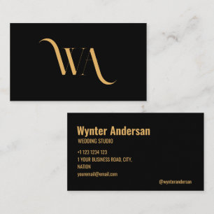 Monogram Modern Black Gold Chic Minimal Custom Visitenkarte