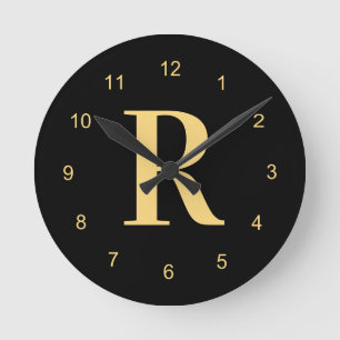 Monogram Modern Black Gold Runde Wanduhr
