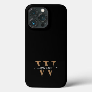 Monogram Modern Black Gold Script Name Case-Mate iPhone Hülle