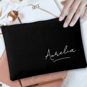 Monogram Modern Black Script Signature Name Trendy Zubehörtasche