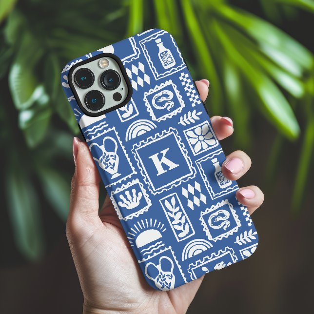Monogram Modern Blau Weiße Abstrakte Muster Case-Mate iPhone Hülle (Von Creator hochgeladen)