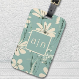 Monogram Modern Blue Floral Gepäckanhänger