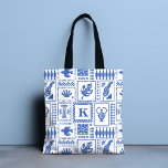 Monogram Modern Blue White Abstrakt Pattern<br><div class="desc">Monogram Modern Blue White Abstrakt Pattern Tote Bag weist ein Muster abstrakter Objekte mit dem eigenen Monogramm in der Mitte auf. Ideal als Geschenk für sie zu Weihnachten,  Geburtstag,  Muttertag und mehr,  ob Freundin,  Schwester,  Ehefrau,  Mutter oder Freunde. Erstellt von Evco Studio www.zazzle.com/store/evcostudio</div>
