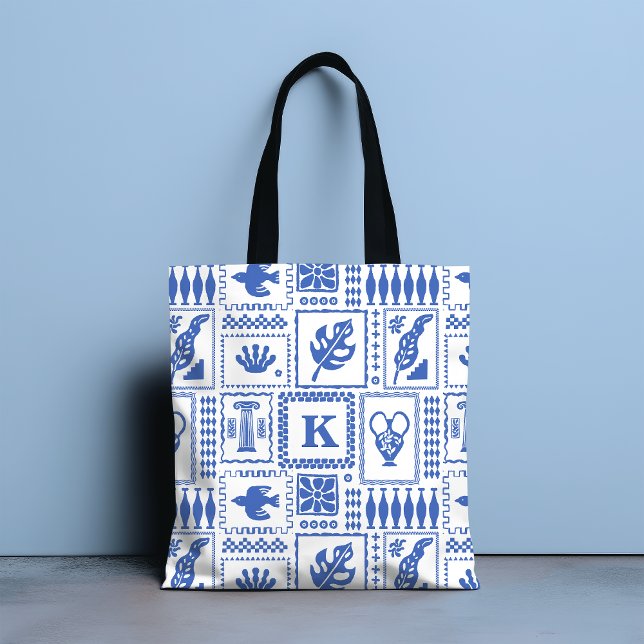 Monogram Modern Blue White Abstrakt Pattern (Von Creator hochgeladen)