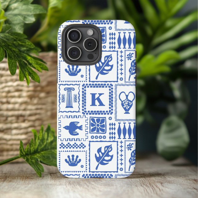 Monogram Modern Blue White Abstrakt Pattern Case-Mate iPhone Hülle (Von Creator hochgeladen)