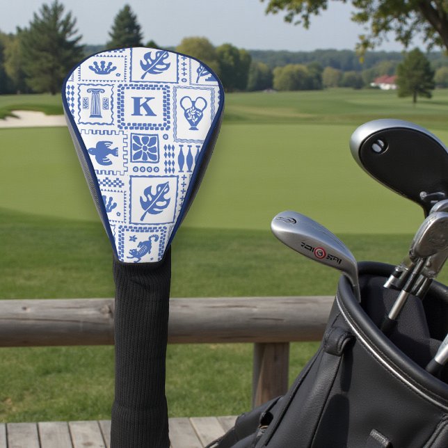 Monogram Modern Blue White Abstrakt Pattern Golf Headcover (Von Creator hochgeladen)