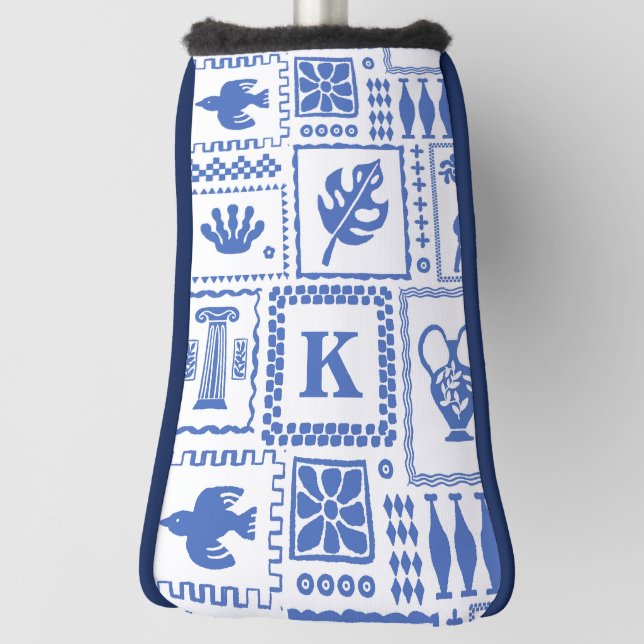 Monogram Modern Blue White Abstrakt Pattern Golf Headcover (Rotieren 90)