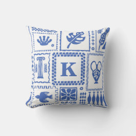Monogram Modern Blue White Abstrakt Pattern Kissen