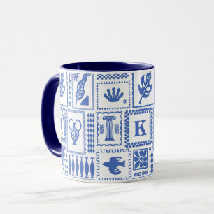Monogram Modern Blue White Abstrakt Pattern Tasse
