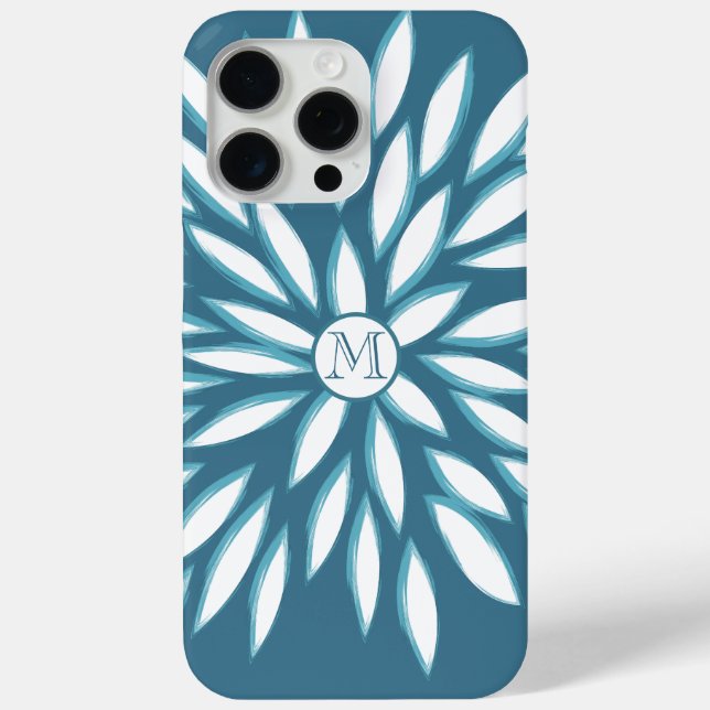 Monogram Modern Blume Aquamarin iPhone Case (Rückseite)