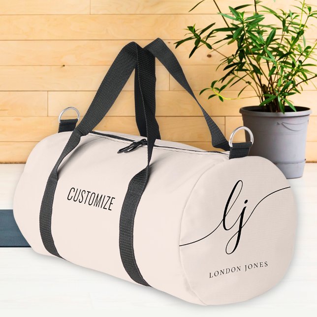 Monogram Modern Blush Pink Calligraphy Duffle Bag (Von Creator hochgeladen)