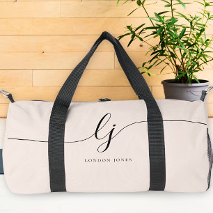 Monogram Modern Blush Pink Calligraphy Duffle Bag