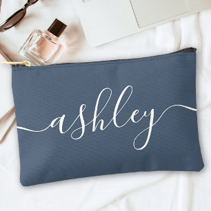 Monogram Modern Calligraphy Navy Blue White Script Zubehörtasche