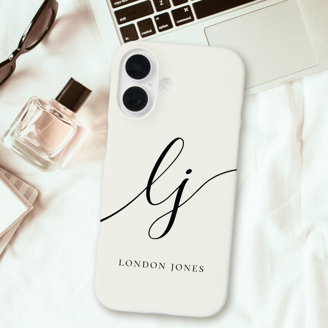Monogram, Modern Calligraphy Script Ivory White Case-Mate iPhone Hülle (Von Creator hochgeladen)