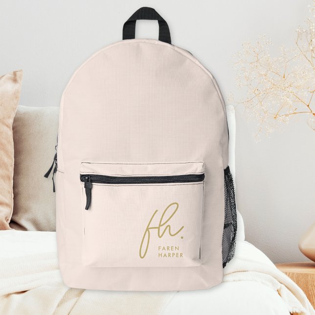 Monogram Modern Chic Blush Pink Gold Mit Monogramm Bedruckter Rucksack (Von Creator hochgeladen)