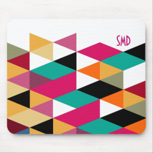 Monogram Modern Colorful Geometric Pattern Mousepad