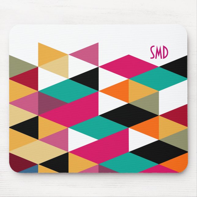 Monogram Modern Colorful Geometric Pattern Mousepad (Vorne)