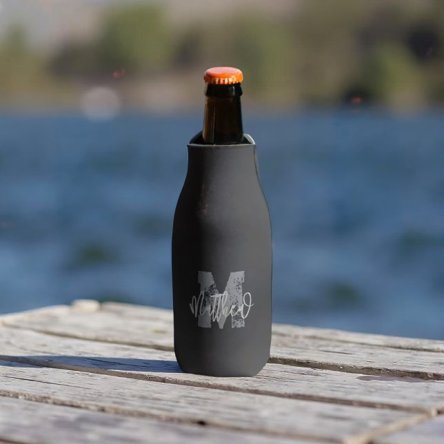 Monogram Modern Cool Grunge Fügen Sie Ihren Namen  Flaschenkühler (Von Creator hochgeladen)