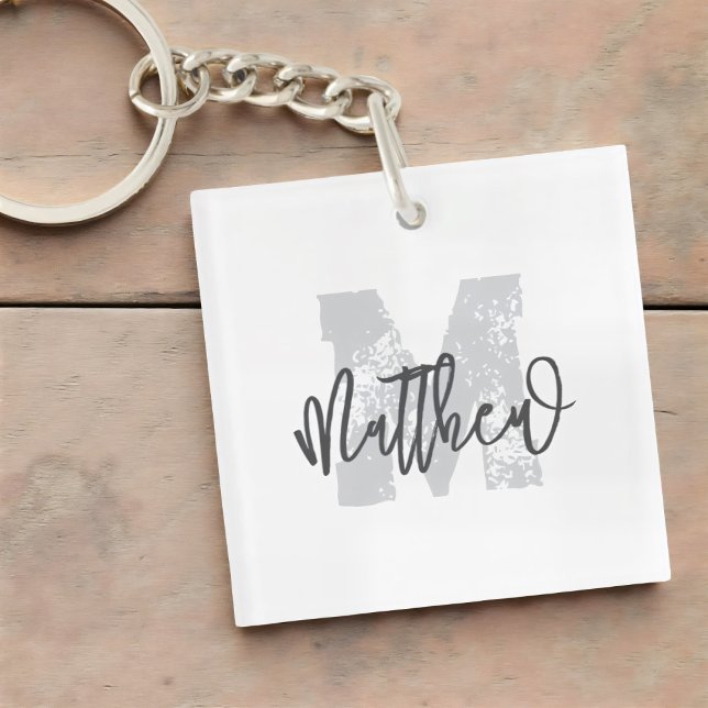 Monogram Modern Cool Grunge Fügen Sie Ihren Namen  Schlüsselanhänger (Von Creator hochgeladen)