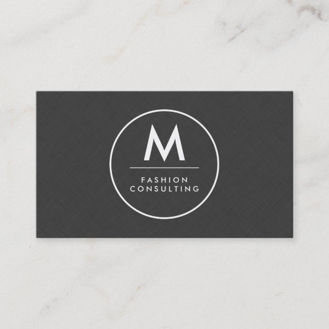 Monogram Modern Dark Gray Linen Imitate Muster Visitenkarte (Vorderseite)