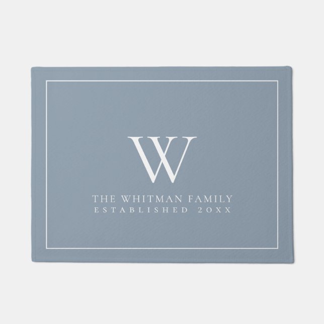 Monogram, Modern Dusty Blue Doormat Fußmatte (Vorderseite)
