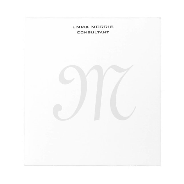Monogram Modern Einfach Minimalistisch Schlicht Notizblock (Vorderseite)