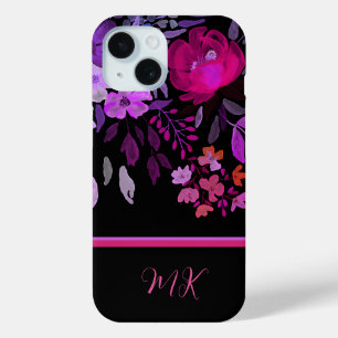 Monogram Modern Elegance Pink Lila Floral Case-Mate iPhone Hülle
