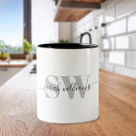 Monogram Modern Elegant Chic Script Name Zweifarbige Tasse<br><div class="desc">Monogram Modern Elegante Chic Script Name Kalligraphie Tasse</div>