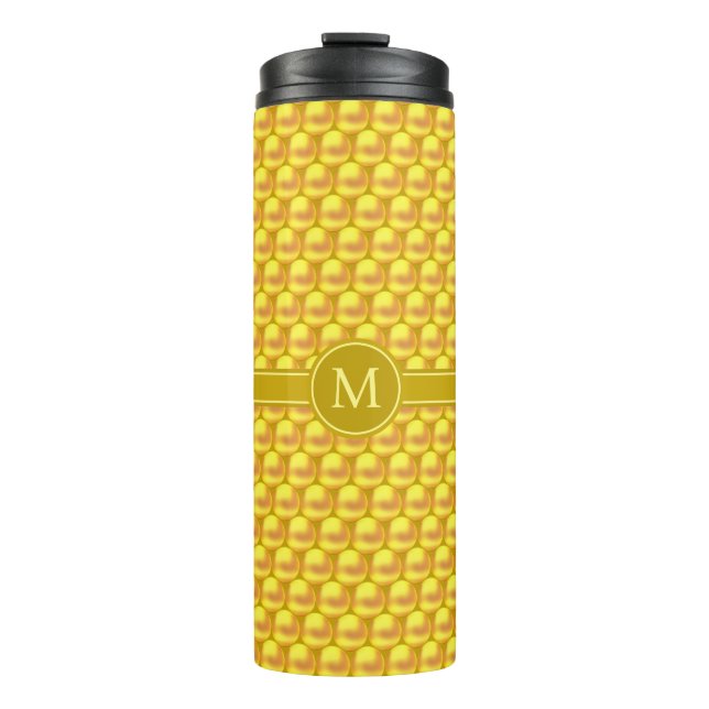 Monogram & Modern Elegant Gold Dots & Text Thermosbecher (Vorderseite)