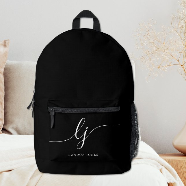 Monogram Modern Elegant Typographic Monogram Black Bedruckter Rucksack (Von Creator hochgeladen)