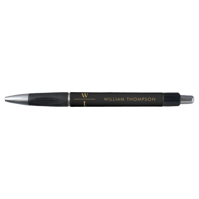 Monogram Modern elegante Black Gold Kugelschreiber (Vorderseite)