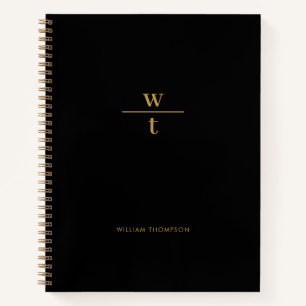 Monogram Modern elegante Black Gold Notizbuch