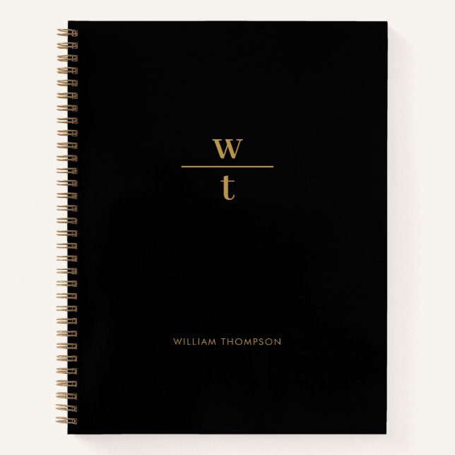 Monogram Modern elegante Black Gold Notizbuch (Vorderseite)