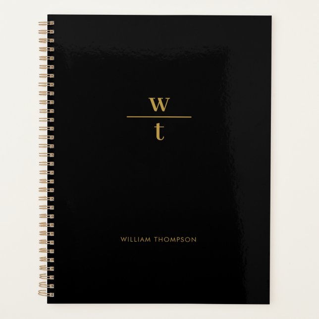 Monogram Modern elegante Black Gold Planer (Vorderseite)