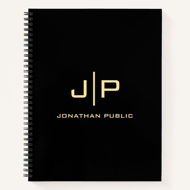 Monogram Modern Elegante Gold & Black Template Bes Notizbuch (Vorderseite)