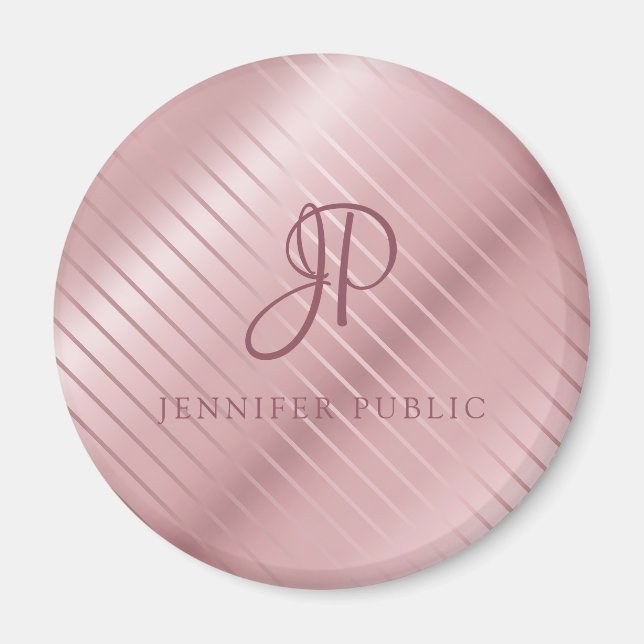 Monogram Modern Elegante Rose Gold Template Magnet (Vorne)