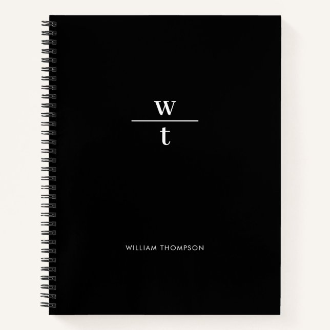 Monogram Modern Elegante Schwarz-weiß Notizbuch (Vorderseite)