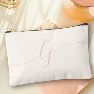 Monogram Modern Elegany Ivory Pink Script Initials Zubehörtasche