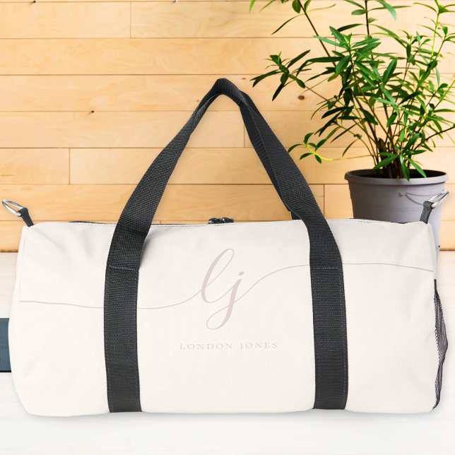 Monogram Modern Feminine Ivory Pink Script Stilvol Duffle Bag (Von Creator hochgeladen)