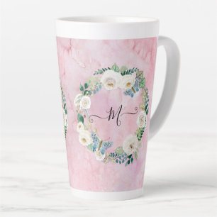 Monogram Modern Floral Butterfly Watercolor Pink Milchtasse