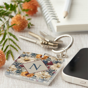 Monogram Modern Floral Personalisiert Schlüsselanhänger