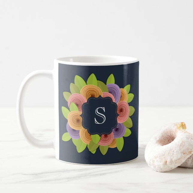 Monogram Modern Floral Script Kaffeetasse (Mit Donut)
