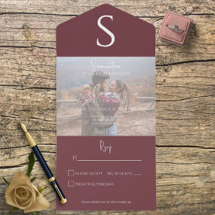 Monogram Modern Foto Burgundy Wine No Dinner All In One Einladung