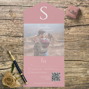 Monogram Modern Foto Dusty Pink QR Code All In One Einladung