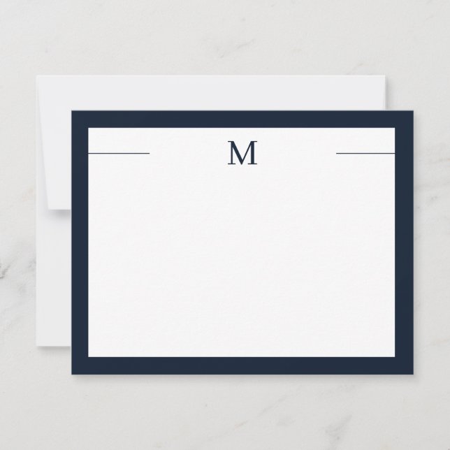Monogram, Modern Frame Navy White Flat Note Card Mitteilungskarte (Vorderseite)