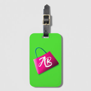 Monogram Modern Fun Bright Green Pink Gepäckanhänger