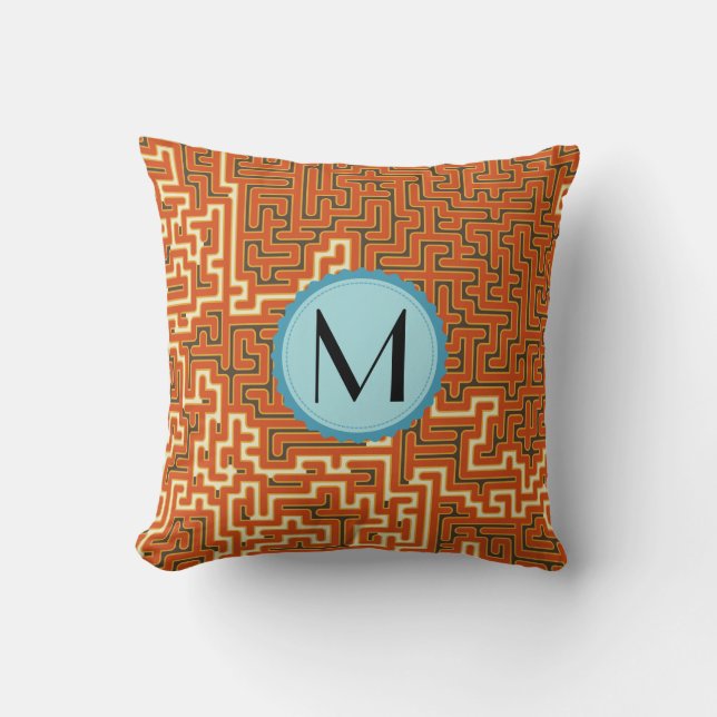 Monogram Modern Geometric Maze Pattern Kissen (Vorderseite)