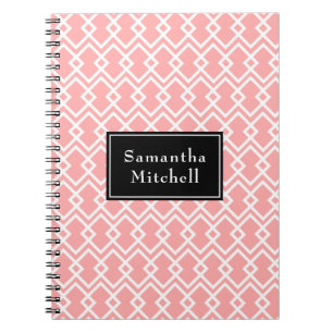 Monogram Modern Geometric Pink Black Notebook Notizblock